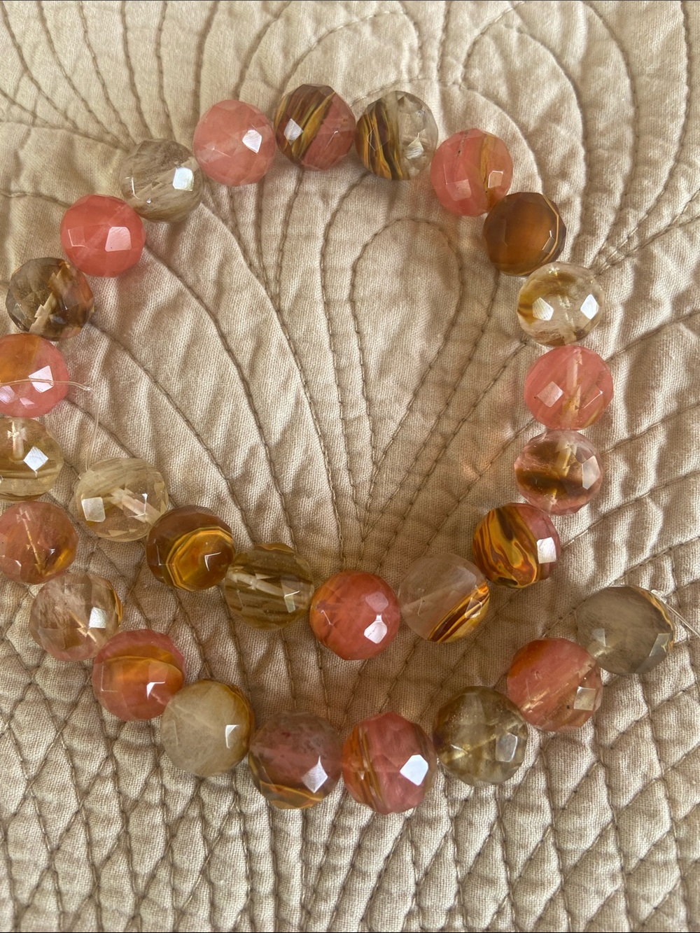 Faceted Pink and Brown Stretch Bead Bracelet